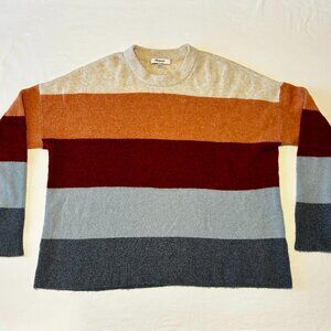 MADEWELL EARTH-TONE STRIPED CREWNECK SWEATER, MED